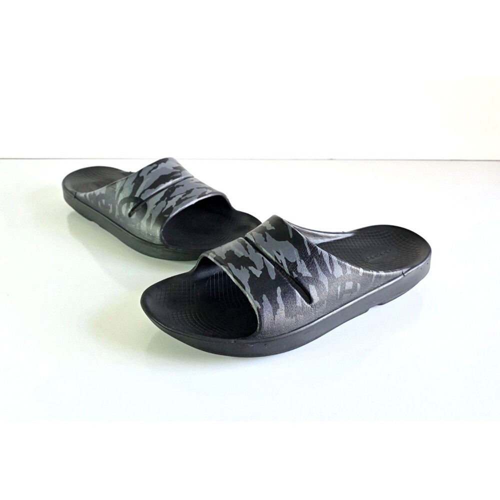 OOFOS OOahh Sport Slide Recovery Sandals Gray Black Camo Men's 14 47 Comfort